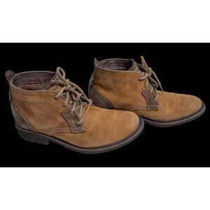 Mens 70s Inspired Chunky Leather Suede Lace Up Rugged Utility Size 9 Ankle Boot
